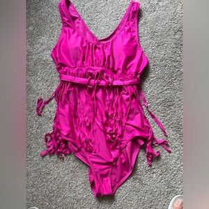 Vibrant Pink Fringe Swimsuit, Size XL